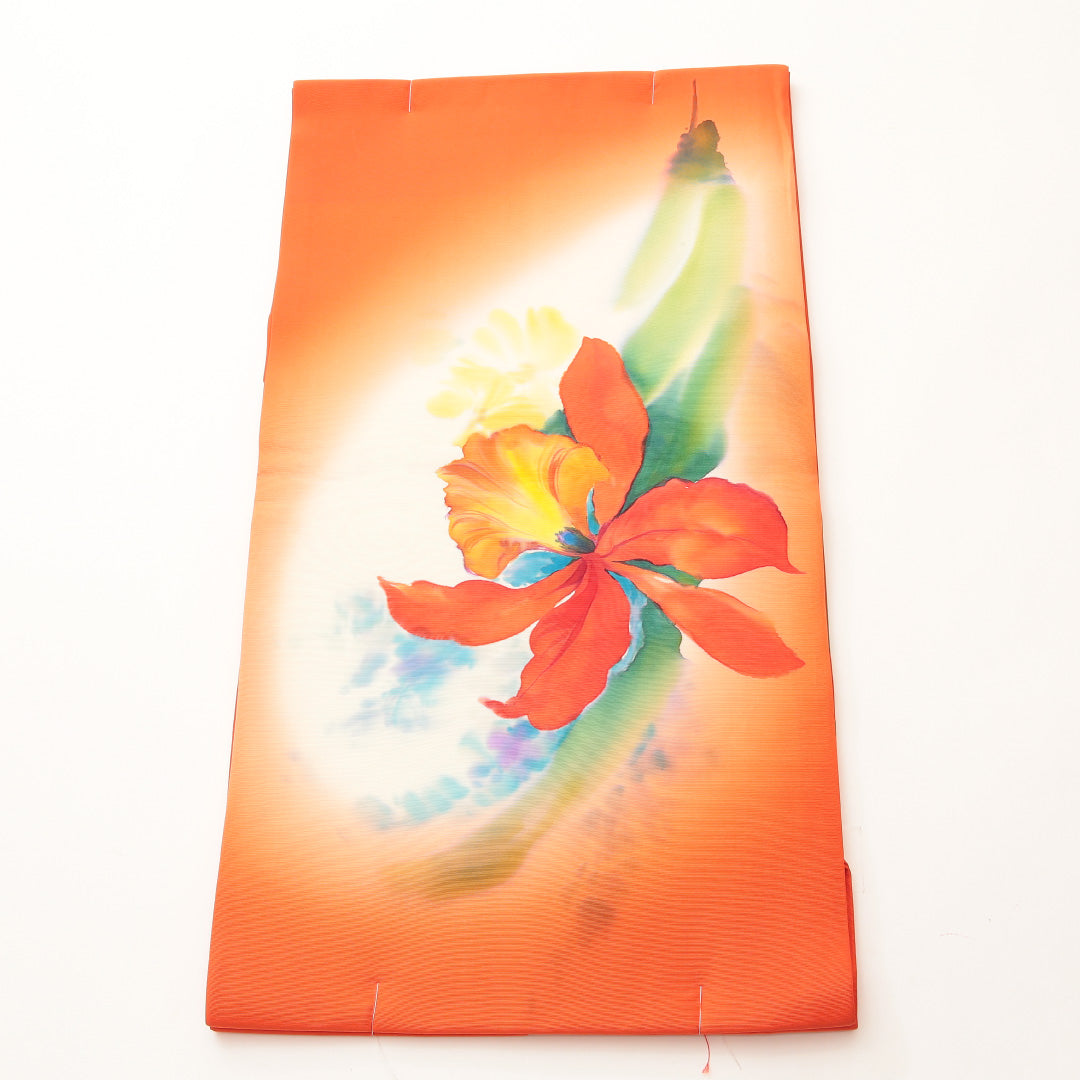 未使用品 九寸名古屋帯 Nランク 帯丈372cm 正絹 ポイント柄 名古屋仕立て 染め インフォーマル 塩瀬 芙蓉 朱地の多色系 RP 1245-02145