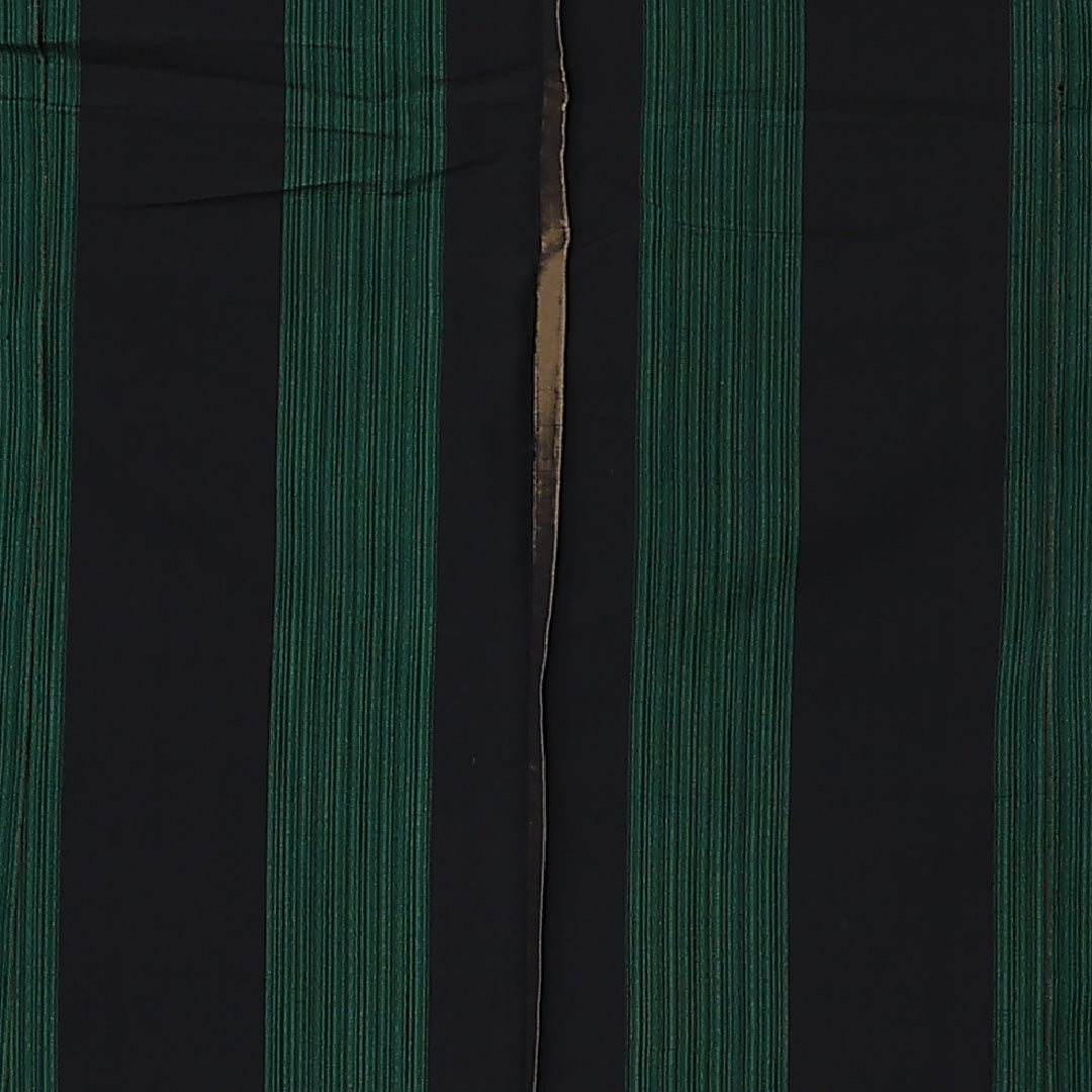 紬 単衣 身丈153cm 裄丈62cm 正絹 Aランク カジュアル バチ衿 Sサイズ 縞 緑系 RP 1223-12375