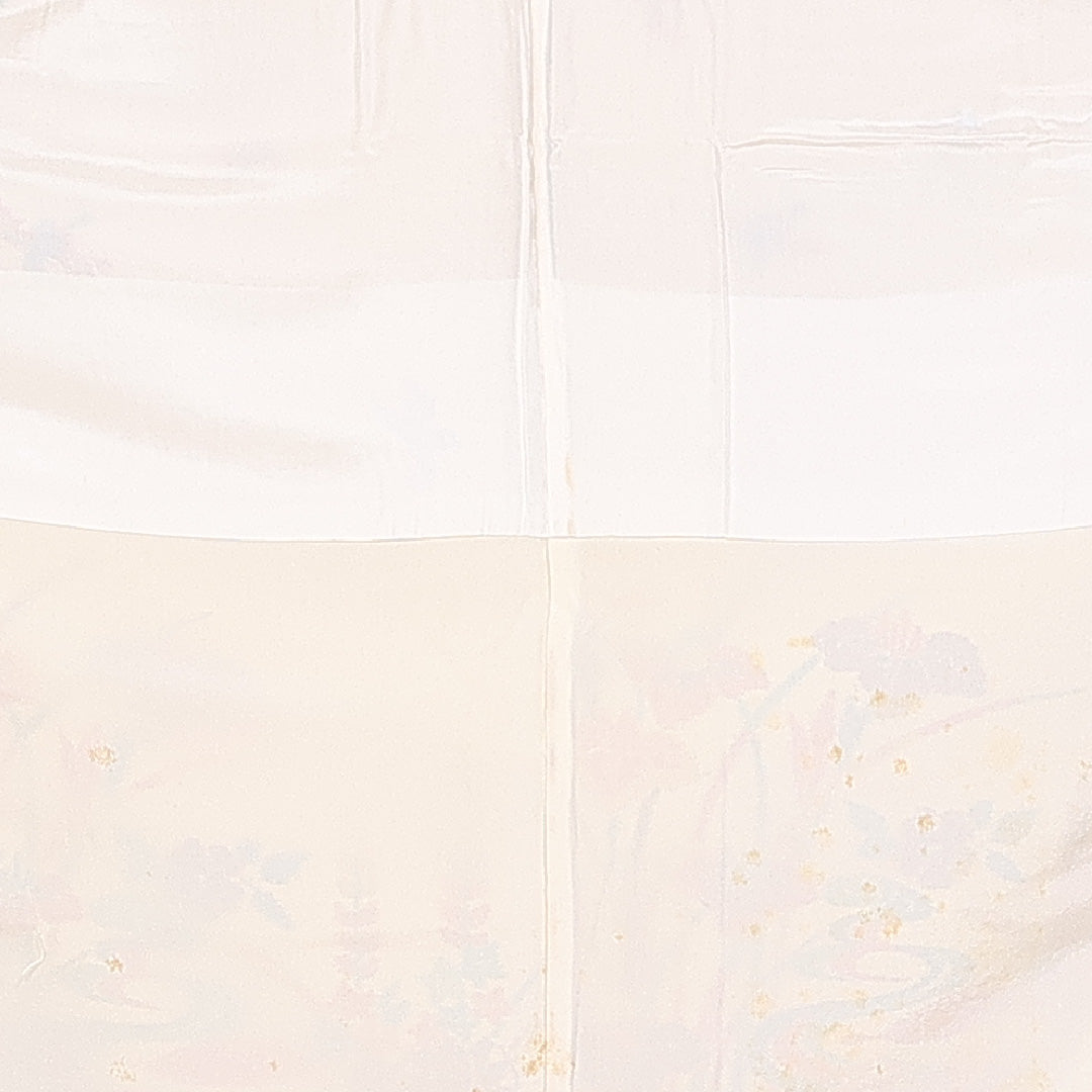 紬 身丈158cm 裄丈63.5cm Cランク 袷 正絹 広衿 付下げ 菖蒲 桐 鳥 真綿紬 1216-10104