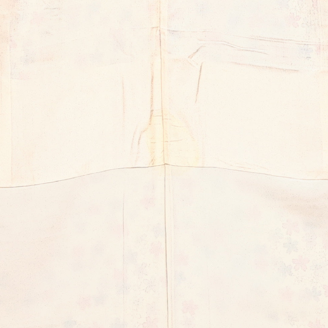 小紋 袷 身丈149cm 裄丈62cm 正絹 Aランク インフォーマル 広衿 XSサイズ 桜 クリーム系 RP 1221-14086