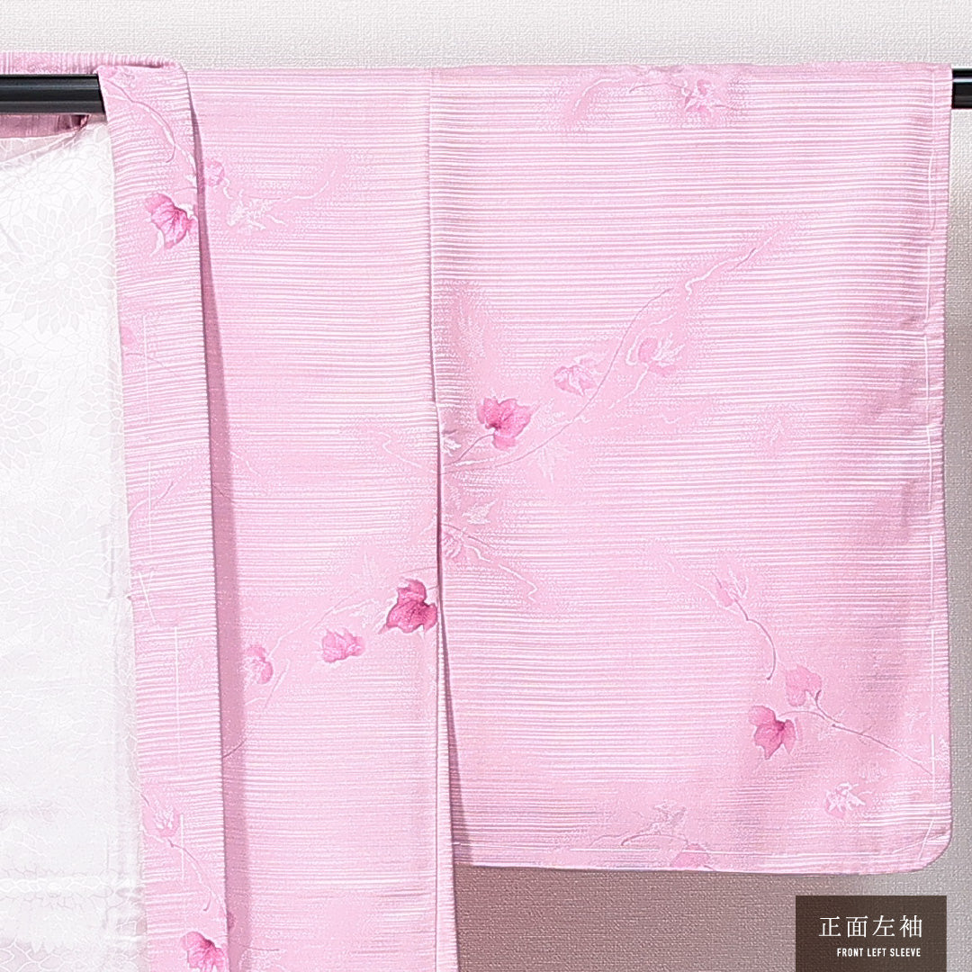 未使用品 洗える着物 羽織 袷 身丈79cm 裄丈63cm ポリエステル Nランク カジュアル Sサイズ 植物柄 ピンク系 RP 1232-14712