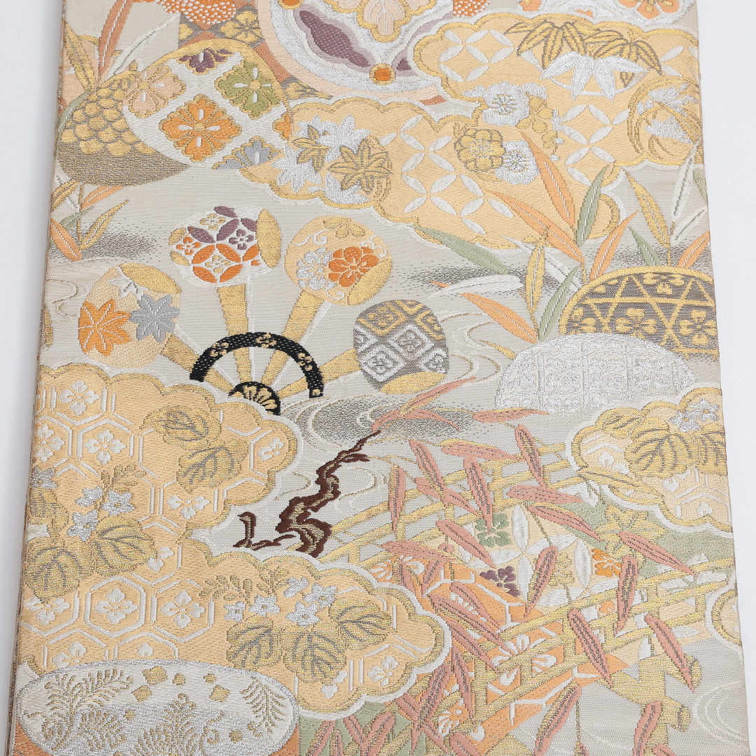 アンティーク 丸帯 帯丈394cm 全通 仕立て上がり フォーマル 唐織 Aランク 吉祥文様 金系 122300526321