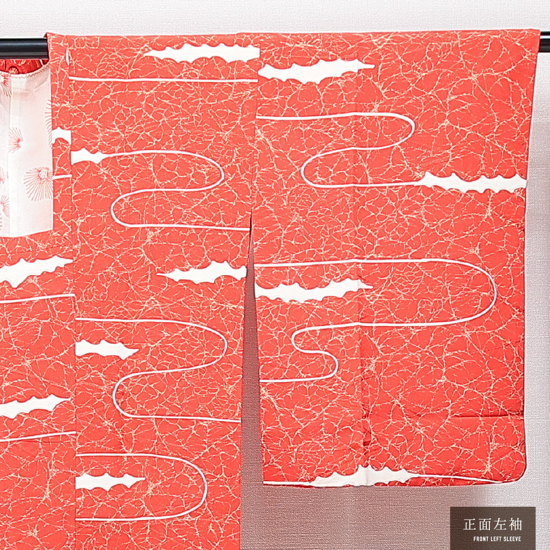 道行コート 袷 身丈82cm 裄丈64cm 正絹 Sランク セミフォーマル Mサイズ 抽象柄 朱系 RP 1237-14843