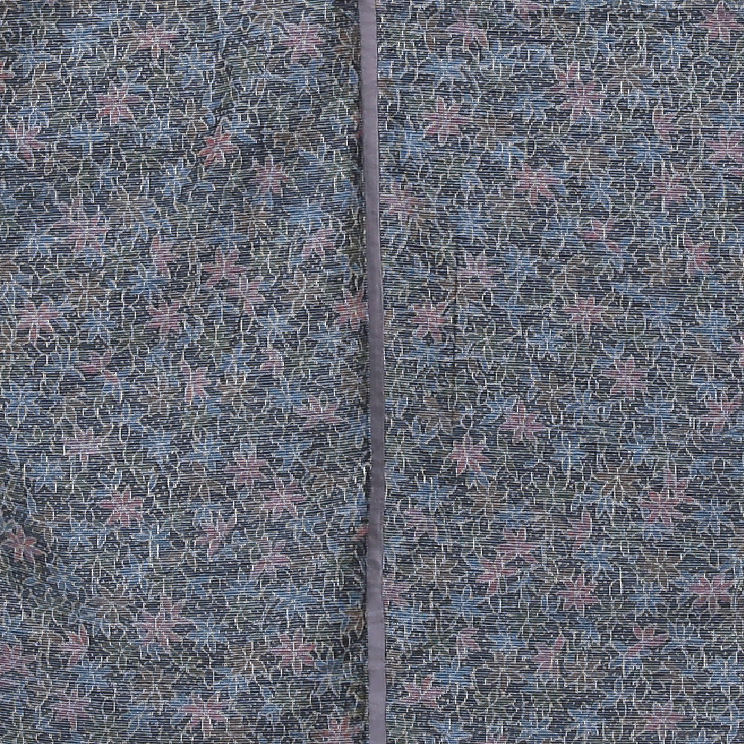 紬 単衣 身丈153cm 裄63.5cm 正絹 ボタニカル グレー系 Sランク 1216-00964