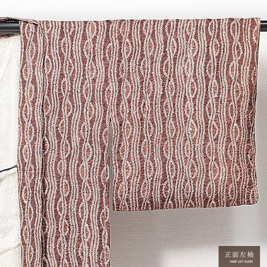 羽織 袷 身丈79cm 裄丈64cm 正絹 Sランク カジュアル Mサイズ 紐あり よろけ縞 茶系 RP 1232-14692