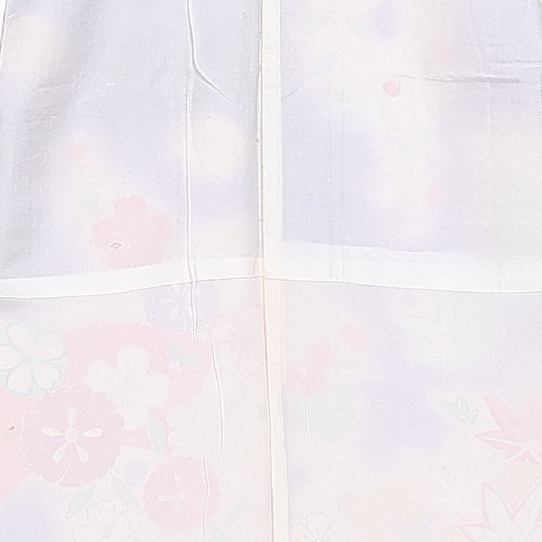 振袖 身丈157cm 裄丈65cm 袷 正絹 Cランク 広衿 菊 梅 紅葉 金駒刺繍 扇 1213-F0391