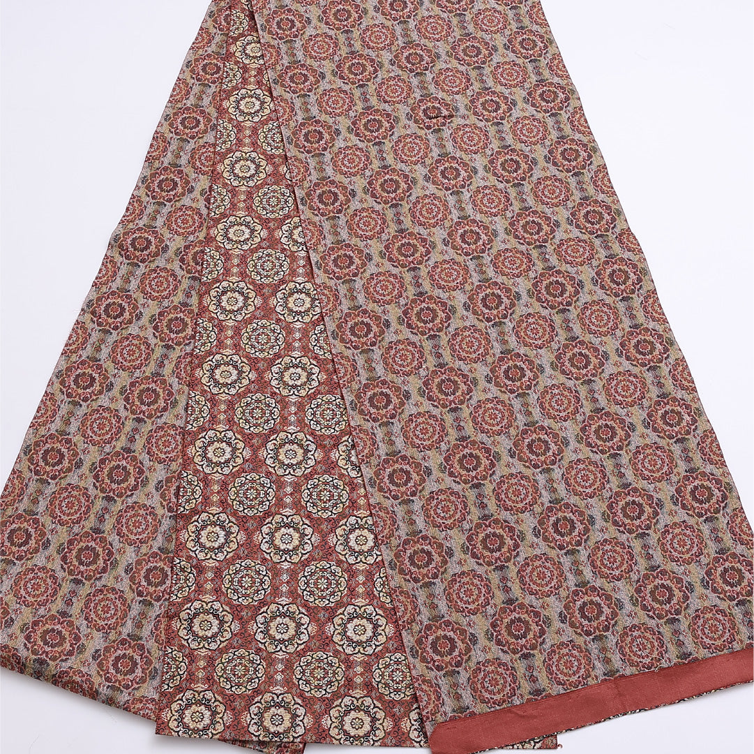 名古屋帯 帯丈332cm 全通 開き仕立て Sランク カジュアル アラベスク 金銀糸 正絹 茶系 1224-01306