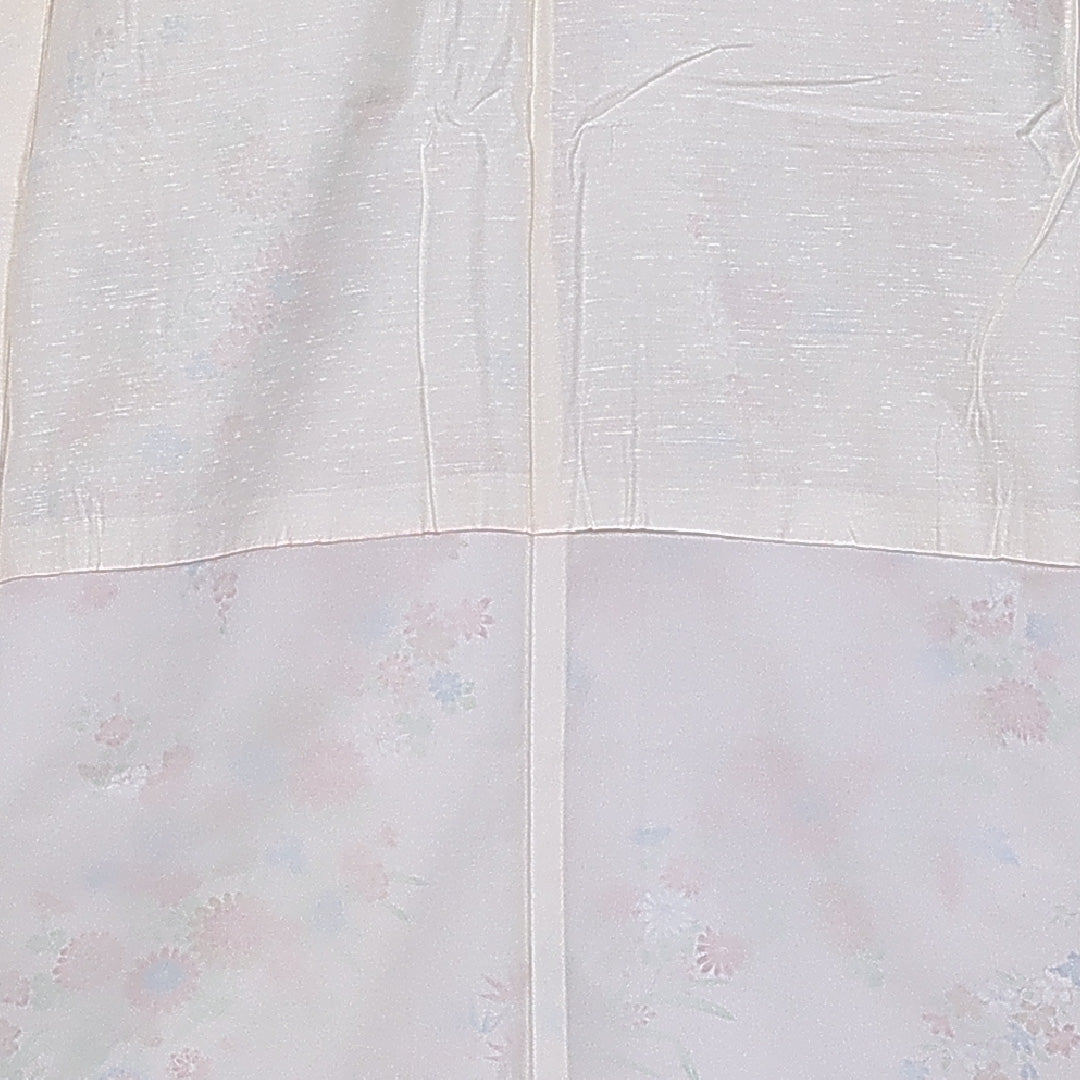 小紋 袷 身丈153cm 裄丈63cm 正絹 Aランク インフォーマル 広衿 Sサイズ 四季草花 クリーム系 RP 1221-11249