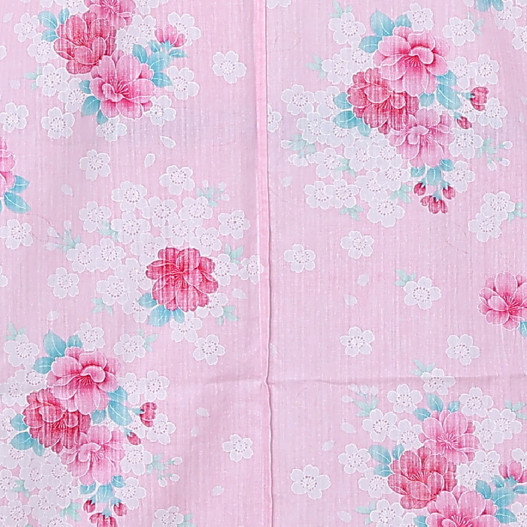 夏物 浴衣 身丈165cm 裄丈66.5cm Aランク XL 木綿 洗える着物 夏物 バチ衿 牡丹 桜 梅 カジュアル ピンク系 1218-12454