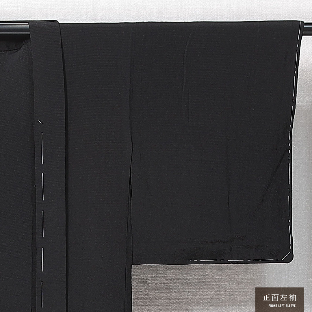 未使用品 黒羽織 単衣 身丈80cm 裄丈60cm 正絹 Nランク 一つ紋 (五三桐) セミフォーマル Sサイズ しつけ糸 無地 黒系 RP 1233-14683