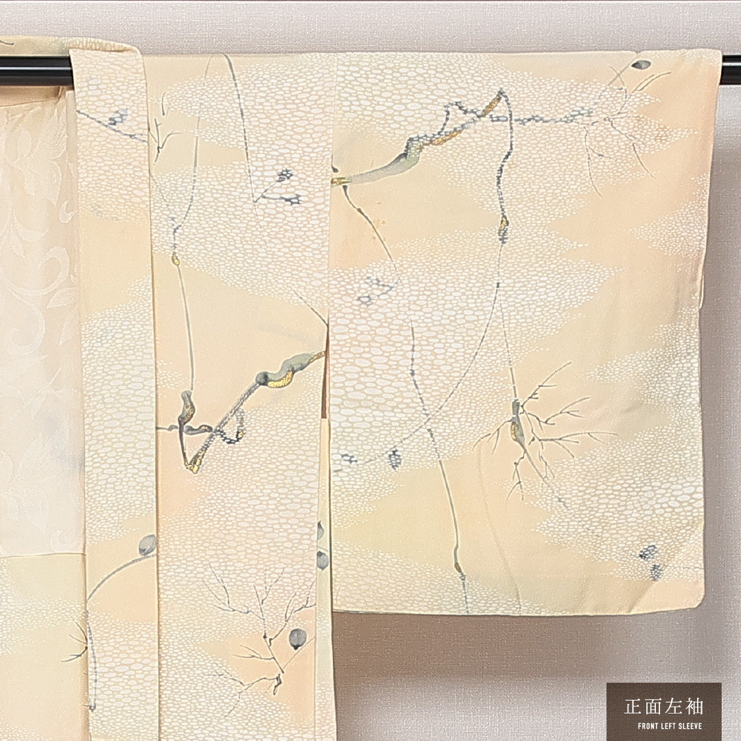 羽織 袷 身丈81cm 裄丈64cm 正絹 Bランク カジュアル Mサイズ 金彩 植物柄 クリーム系 HP 1232-13942