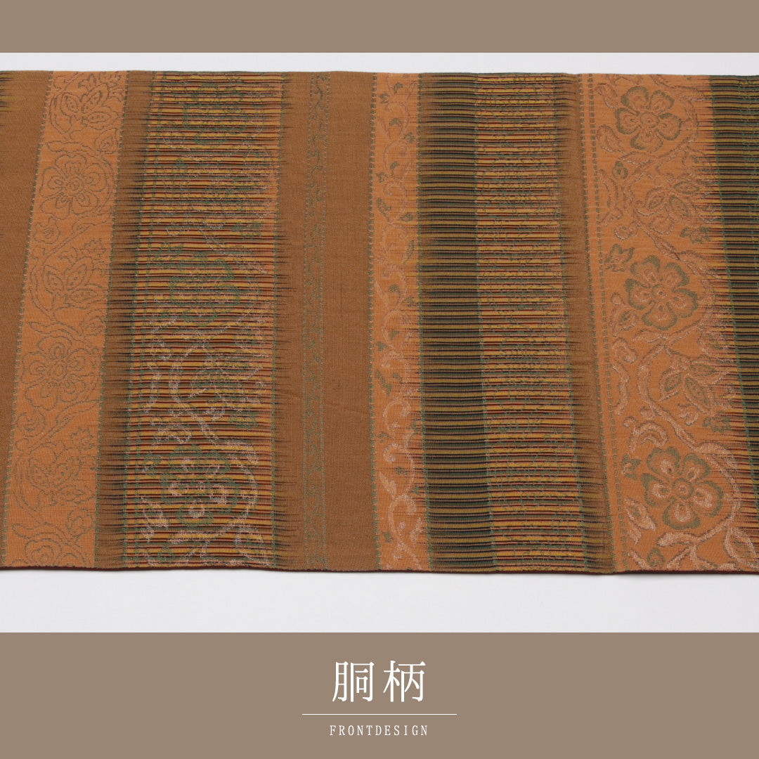 袋帯 帯丈436cm 正絹 全通 インフォーマル 唐草華文 名物裂 朱系 1243-01110