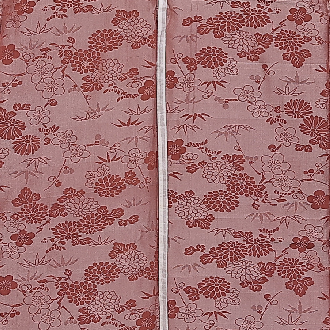 アンティーク お召 単衣 身丈149cm 裄丈63cm 正絹 Bランク 広衿 XSサイズ 菊 笹 赤系 RP 1222-11026