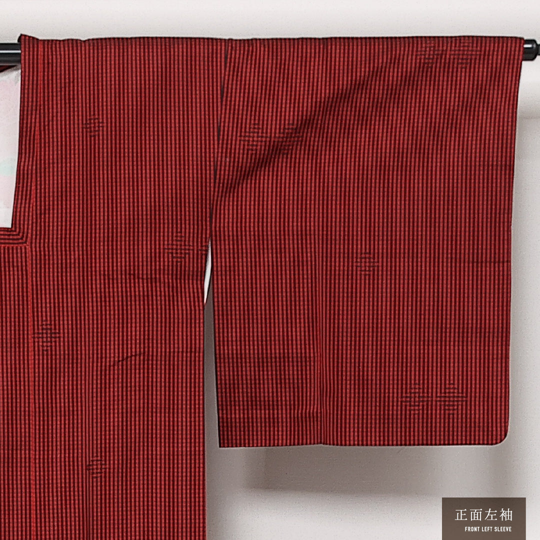 未使用品 道行コート 袷 身丈130cm 裄丈65cm 正絹 Nランク セミフォーマル Mサイズ しつけ糸 チェック 赤系 RP 1237-13734