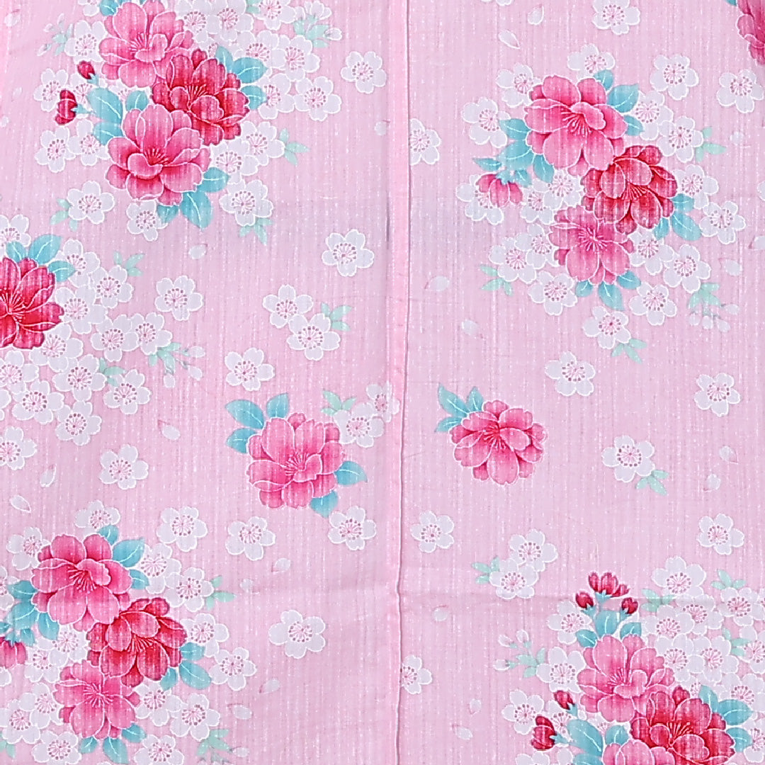 夏物 洗える着物 木綿の浴衣 夏物 身丈165cm 裄丈66cm 木綿 Sランク カジュアル バチ衿 XLサイズ 花柄 ピンク系 RP 1225-12455