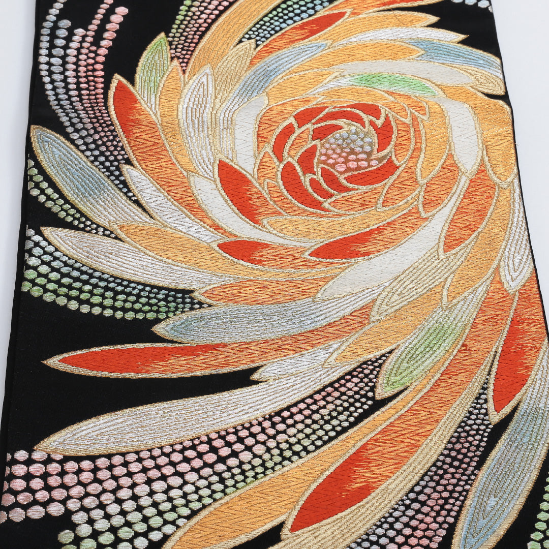 袋帯 帯丈416cm 六通 仕立て上がり フォーマル Sランク レトロ 吉祥文様 金糸 銀糸 黒系 122300510210