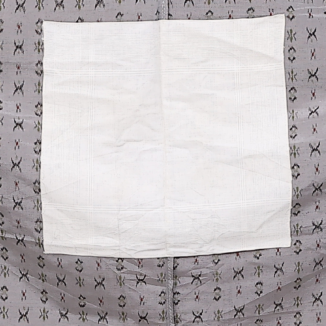 紬 単衣 身丈155cm 裄丈65cm 正絹 Cランク Mサイズ バチ衿 カジュアル 居敷当て 絣柄 グレー系 1216-03774