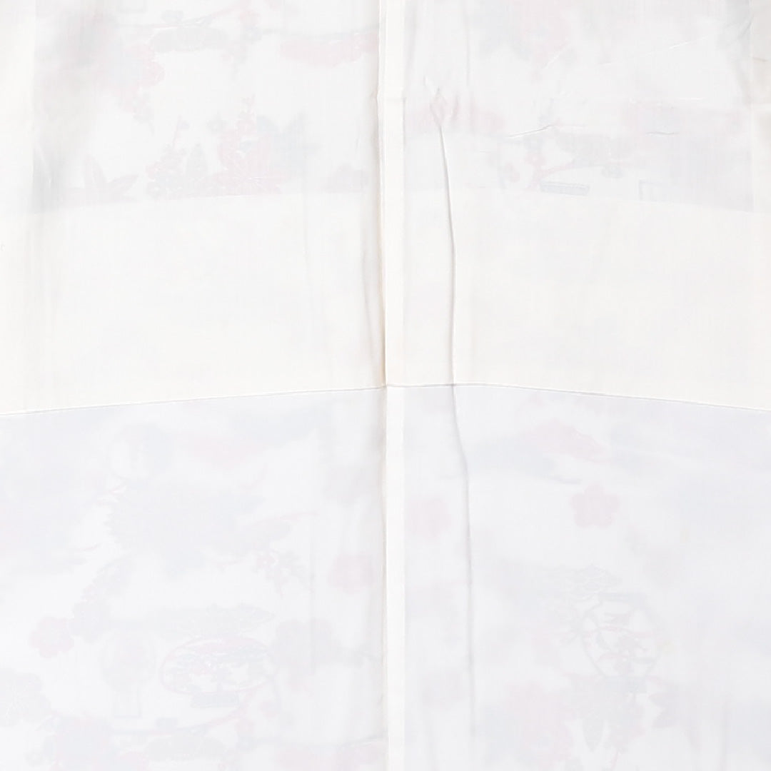 小紋 袷 身丈154cm 裄丈62cm 正絹 Bランク Sサイズ バチ衿 インフォーマル 紅型 花柄 白系 1215-01856