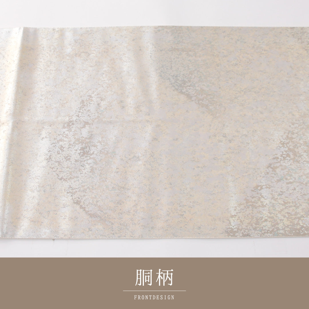 袋帯 帯丈432cm セミフォーマル 六通 Sランク 正絹 引箔 創作柄 白系 銀系 1223-02305