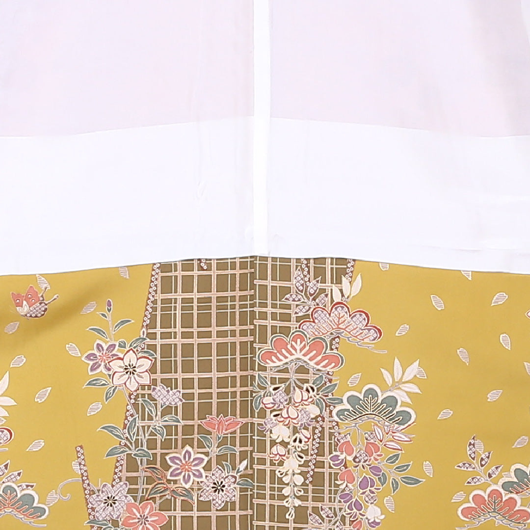 小紋 袷 身丈161cm 裄64cm ピンク系 菊 桔梗や蝶 金彩 正絹 Aランク 1215-01948-3413