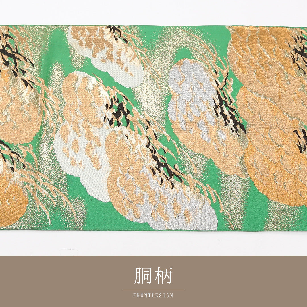 袋帯 帯丈416cm 正絹 六通 フォーマル 松 緑系 1243-02555