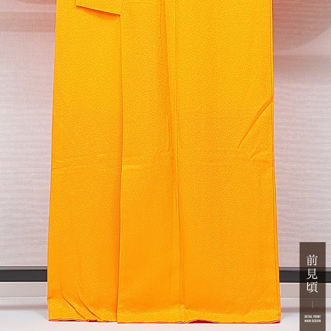 洗える着物 小振袖 袷 身丈163cm 裄丈65cm ポリエステル Cランク セミフォーマル 広衿 Lサイズ 桜 黄系 HP 1216-07037