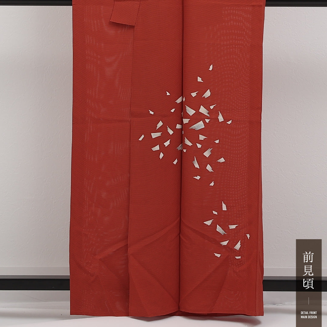 夏物 付下げ 絽 身丈159cm 裄丈63cm 正絹 Cランク インフォーマル バチ衿 Lサイズ 創作柄 朱系 LP 1218-17311