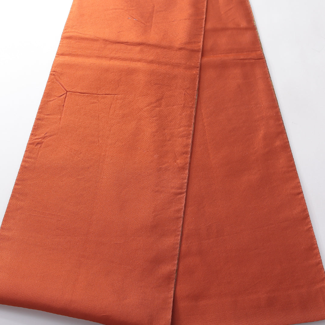 袋帯 帯丈432cm インフォーマル 全通 帯芯なし Aランク 正絹 ペイズリー柄 緑系 朱系 1223-02169