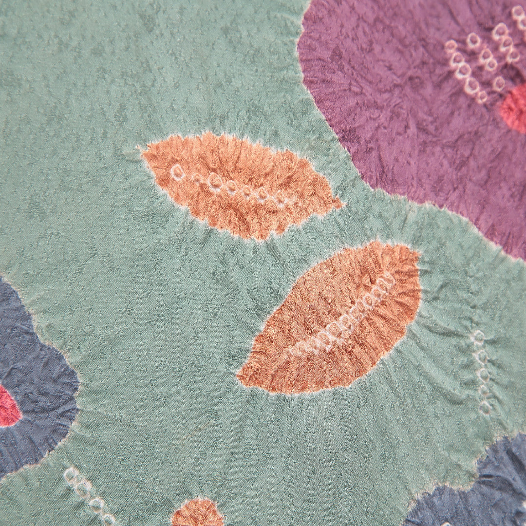 道行コート 袷 身丈90cm 裄丈67cm 正絹 Sランク フォーマル Mサイズ 絞り 椿 可憐 ポップ 緑系 RP 1237-16786