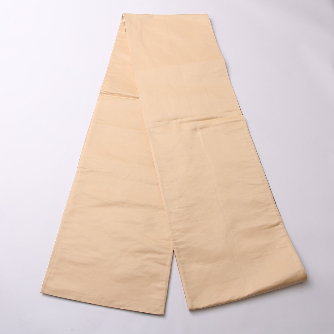 袋帯 帯丈408cm 正絹 六通 セミフォーマル 秋草文 丸文 クリーム系 朱系 1243-01557