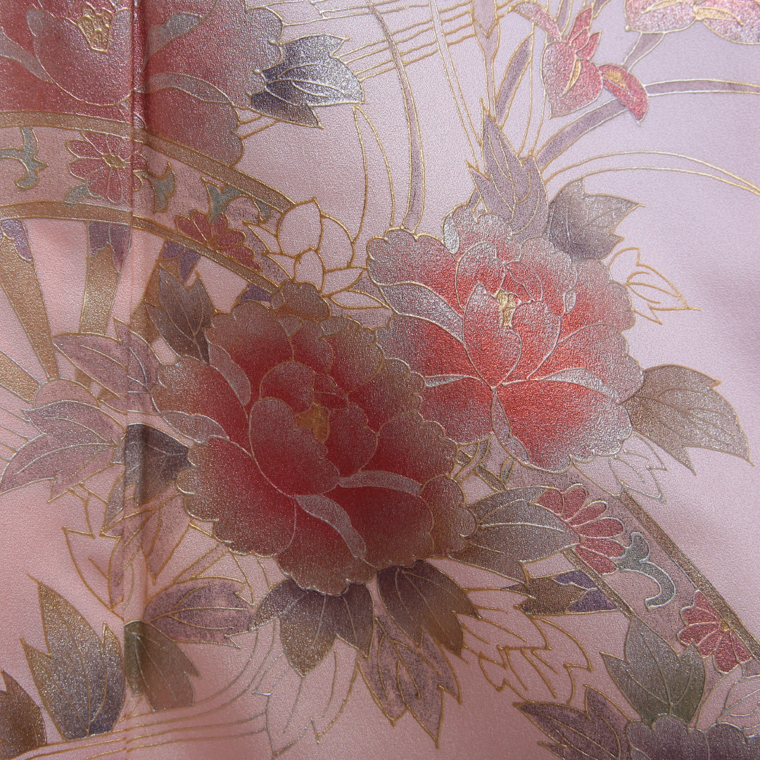 訪問着 袷 身丈160~164cm 裄63cm 正絹 和重 牡丹 流水 作家物 ぼかし ピンク系 画 Sランク 1212-00547
