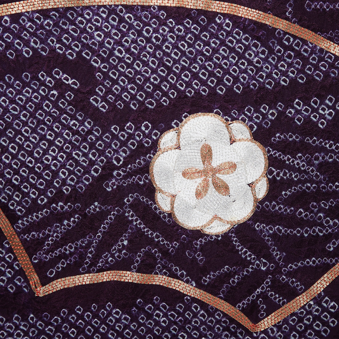 振袖 身丈158cm 裄丈64cm Aランク 袷 正絹 XL 広衿 絞り 金駒刺繍 吉祥文様 扇 古典柄 桜 花柄 紫系 1213-F0437