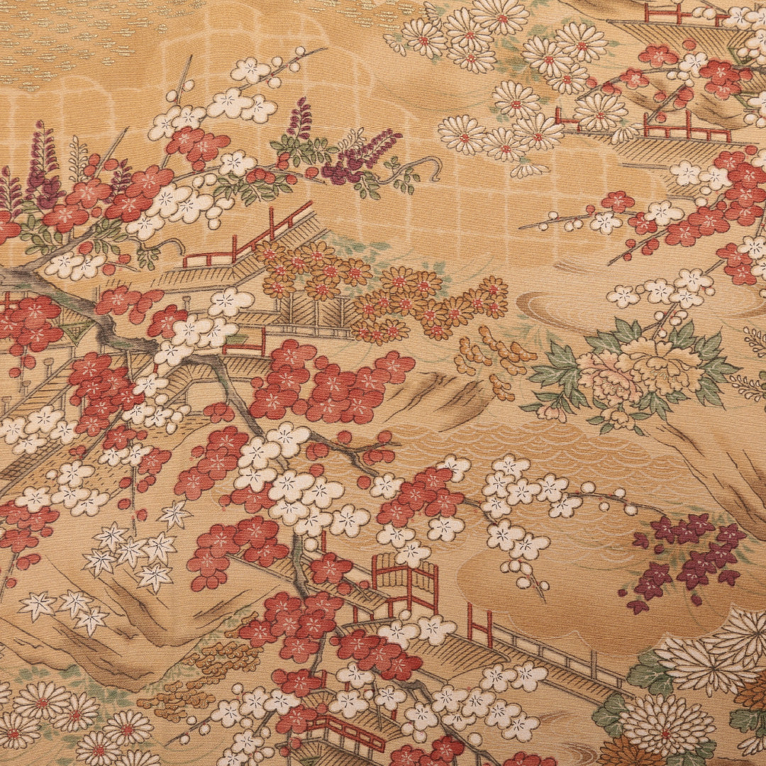 小紋 袷 身丈155cm 裄丈63cm 正絹 Aランク インフォーマル 広衿 Mサイズ 御所解 花柄 黄系 RP 1221-01625