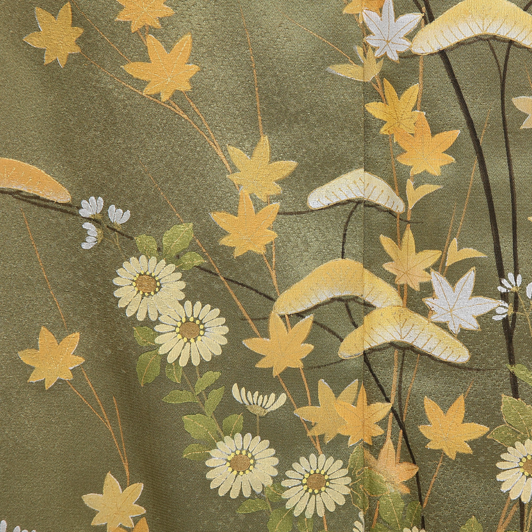 訪問着 身丈145cm 裄丈65.5cm XS 正絹 Aランク 袷 広衿 菊 紅葉 1212-11013