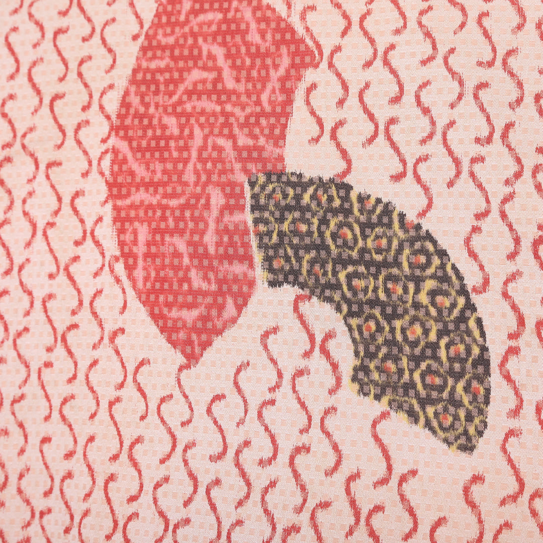 紬 袷 身丈152cm 裄丈65cm 正絹 Aランク Sサイズ バチ衿 カジュアル 扇 朱系 1216-03329