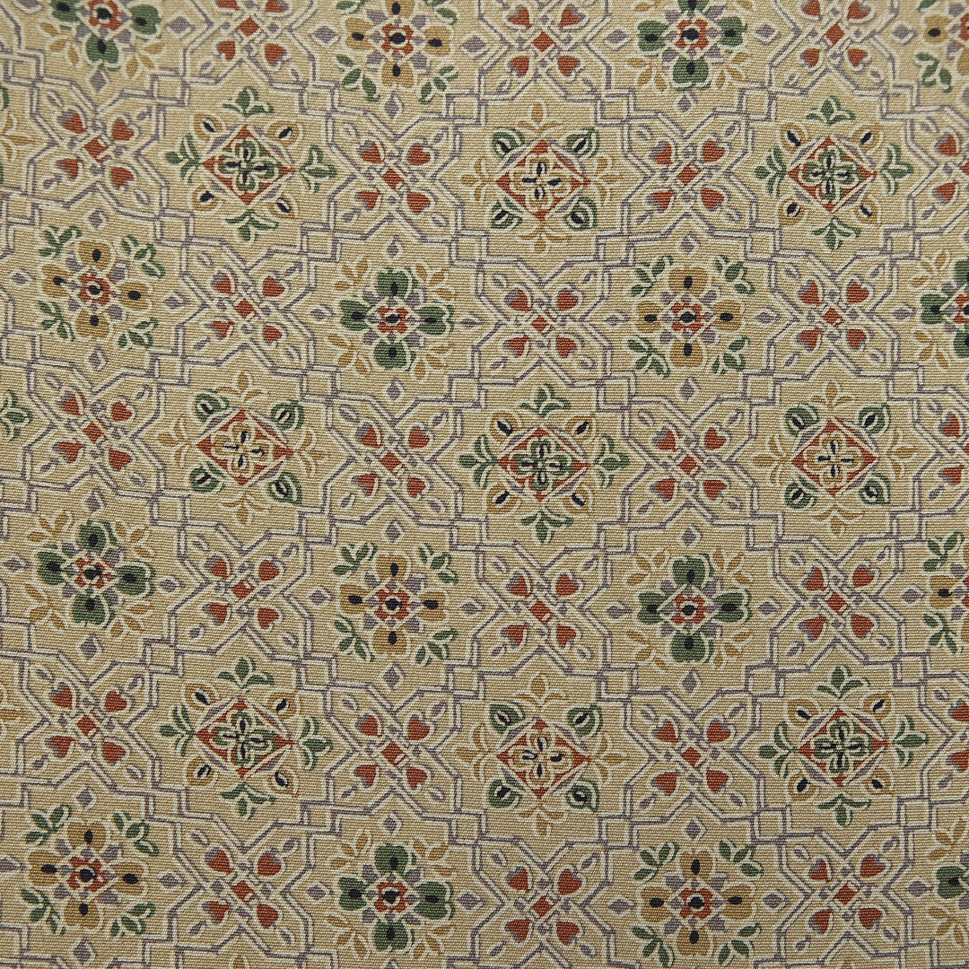 小紋 身丈150cm 裄丈63cm Aランク S 正絹 袷 広衿 オリエンタル 花菱 カジュアル 緑系 1215-11996
