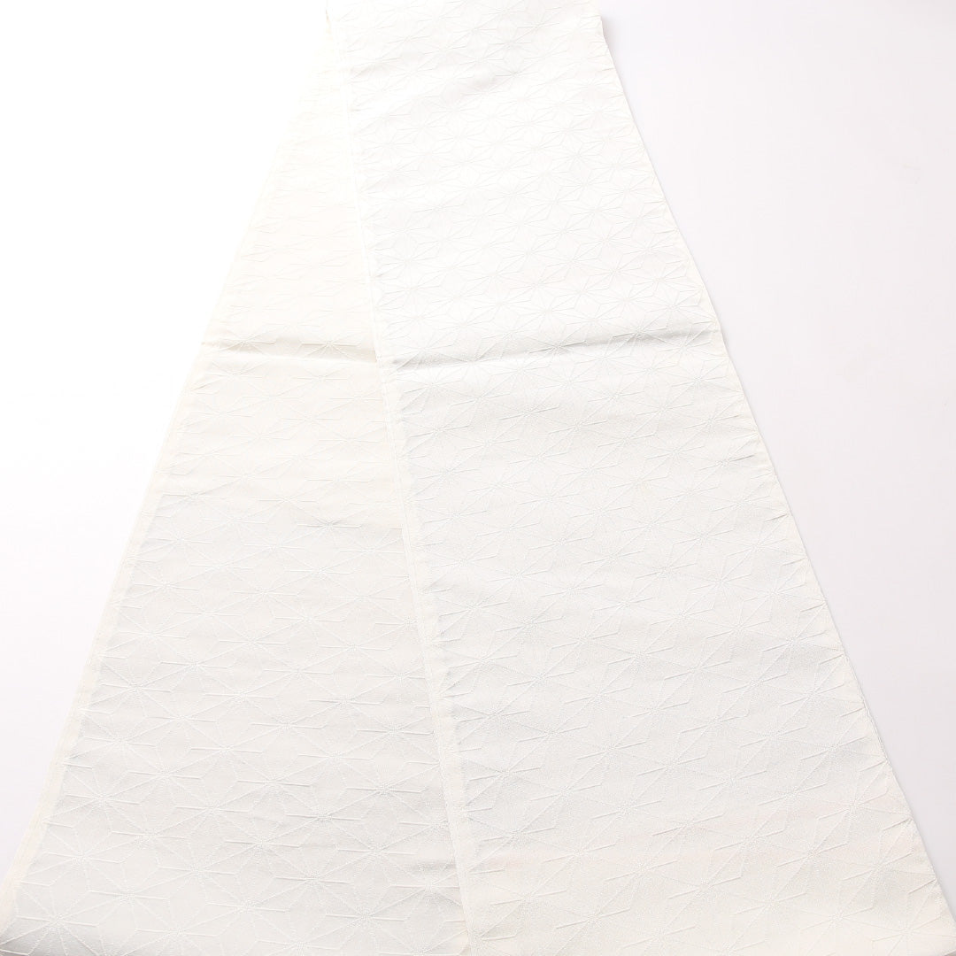 袋帯 帯丈0cm 六通 未仕立て フォーマル Sランク 正絹 花菱亀甲 古典的 気品 銀系 1223-01723