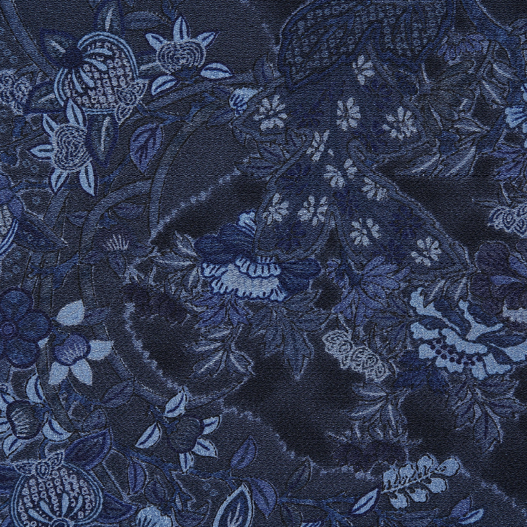 小紋 身丈164cm 裄丈64.5cm Sランク L 正絹 単衣 広衿 エレガント 藍型 ちりめん 橘 菊 桜 カジュアル 紺系 1215-12314