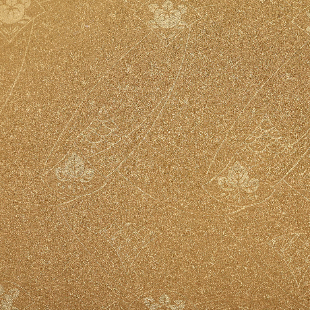 色無地 洗える着物 袷 身丈162cm 裄丈66cm ポリエステル Sランク Lサイズ 広衿 インフォーマル 紋意匠 吉祥文様 黄系 1214-05209