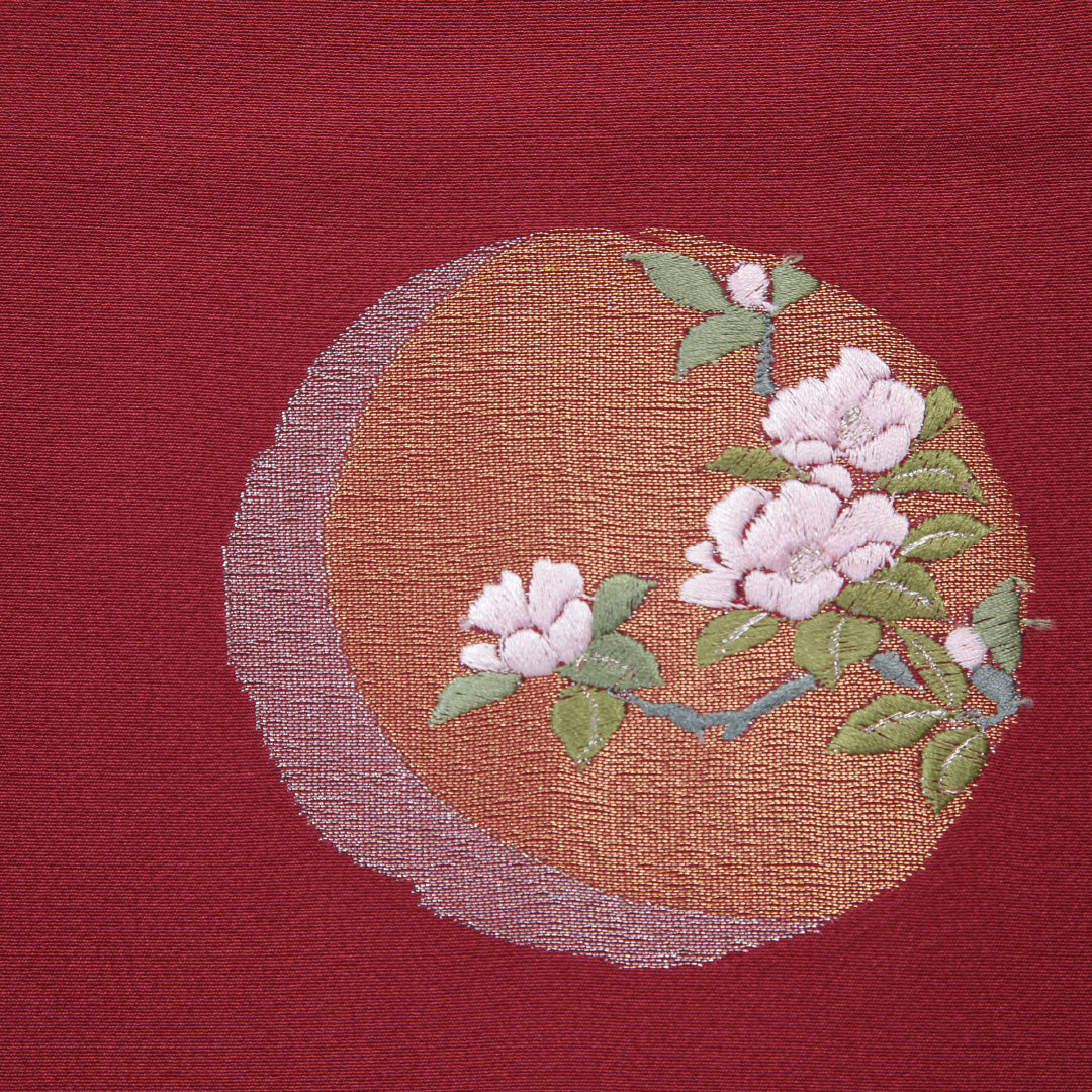 付下げ 袷 身丈160~164cm 裄68cm 正絹 丸文 刺繍 葡萄 赤系 Sランク 1212-00584