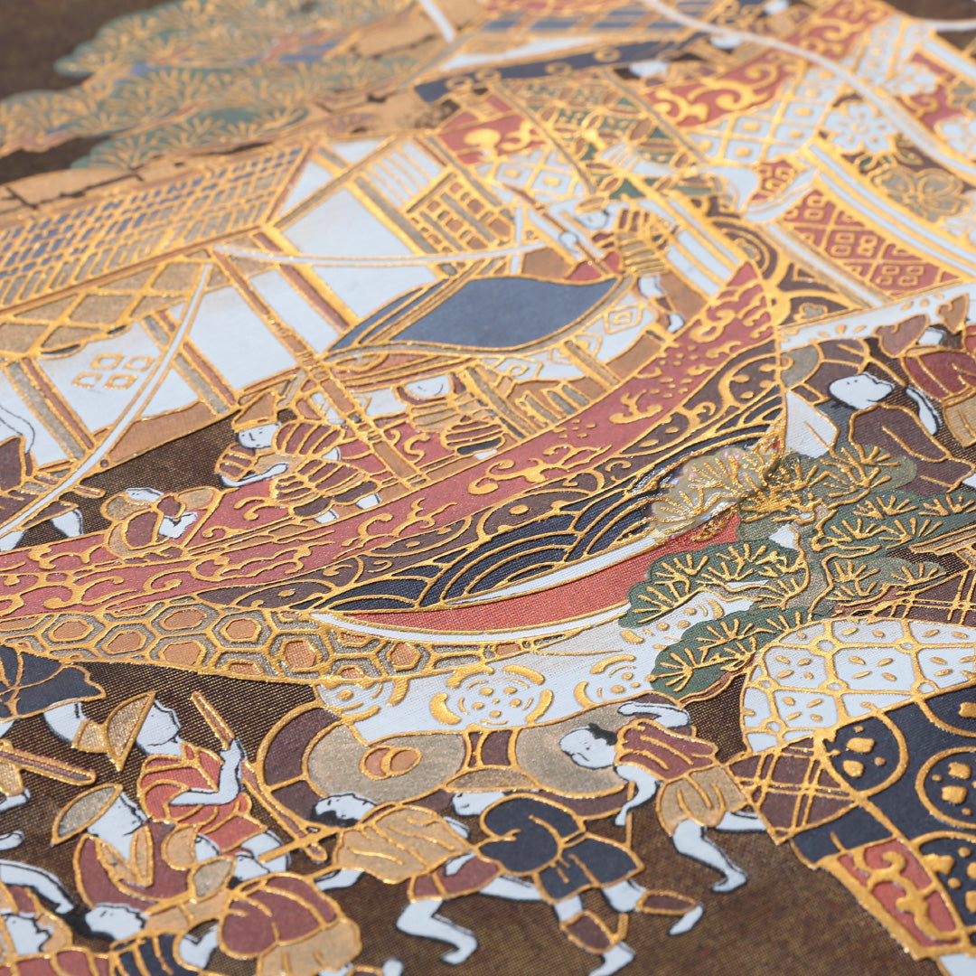 袋帯 帯丈424cm 六通 仕立て上がり フォーマル Aランク 引箔 金襴 螺鈿 京洛百景 金系 1223-00642-321 1223-00642