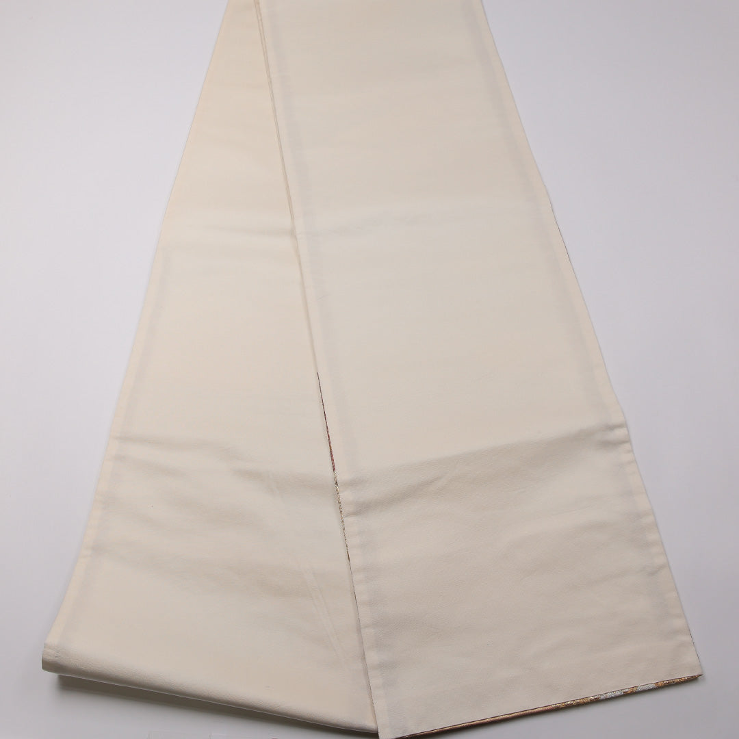 袋帯 六通 帯丈428cm フォーマル Sランク 正絹 牡丹 菖蒲 ベージュ系 1223-01423