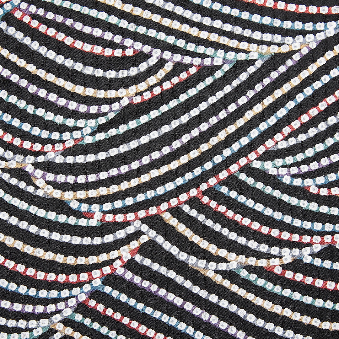 小紋 袷 身丈158cm 裄丈68cm 正絹 Sランク Mサイズ 広衿 インフォーマル 総絞り 波 黒系 多色系 1215-14900