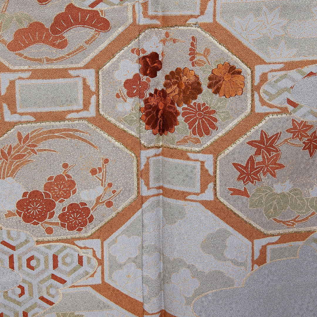 訪問着 身丈157.5cm 裄丈64.5cm 正絹 Bランク 袷 広衿 蜀江 金駒刺繡 吉祥文様 1212-10414