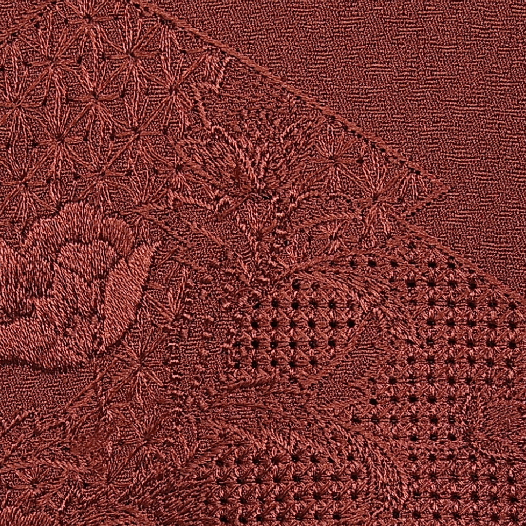 道行コート 袷 身丈85cm 裄丈65cm 正絹 Aランク セミフォーマル Mサイズ 蘇州刺繍 汕頭刺繍 松皮菱 花柄 赤系 HP 1237-10590