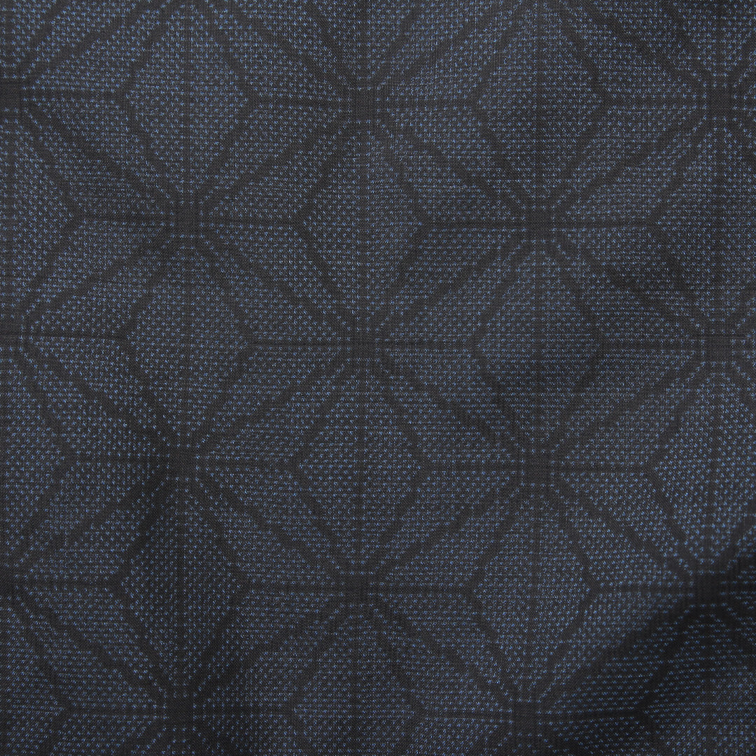 紬(大島紬) 袷 身丈150cm 裄丈62cm 正絹 Bランク Sサイズ 広衿 インフォーマル 麻の葉 紺系 1216-03527