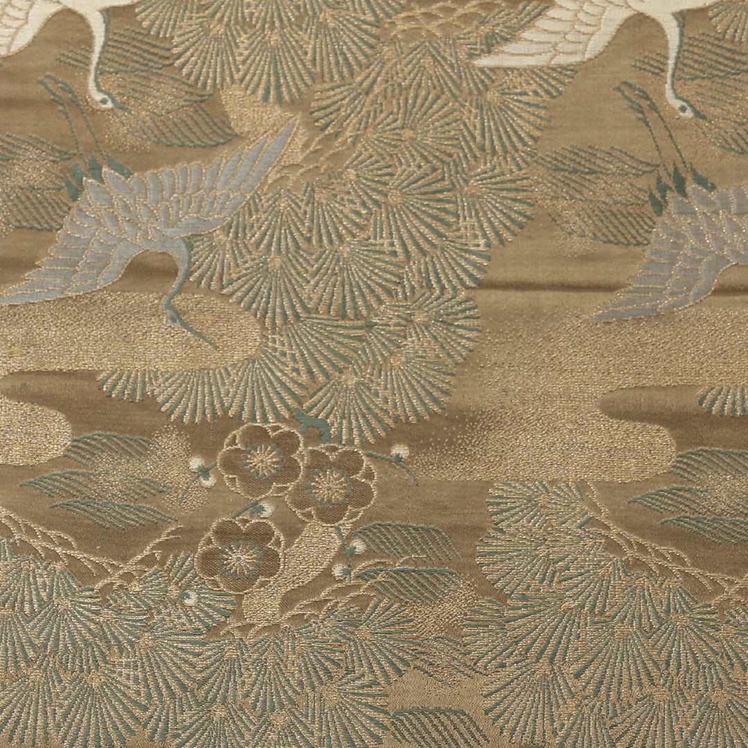 アンティーク 丸帯 帯丈396cm 全通 鶴 フォーマル 金系 正絹 Aランク 1223-00627