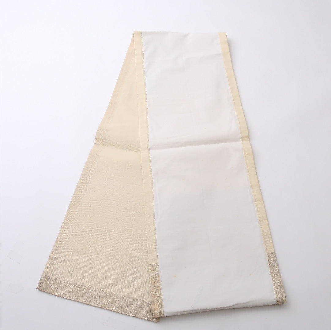 夏物 名古屋帯 六通 帯丈356cm カジュアル Bランク 正絹 紗 綴れ織 花柄 クリーム系 1224-02427