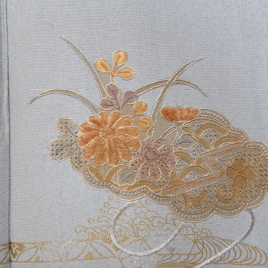 訪問着 単衣 身丈159cm 裄63.5cm 正絹 水色系 Bランク 汕頭刺繍 蘇州刺繍 刺繍 1212-00446-4324 1212-00446