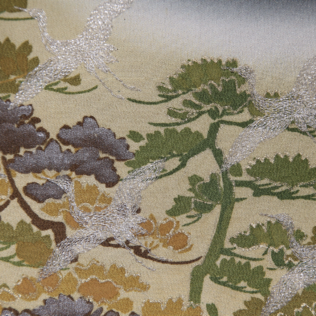 黒留袖 身丈151cm 裄丈62.5cm 袷 五つ紋 蔦 正絹 Sランク 広衿 鶴 松 刺繍 比翼仕立て 1211-F0420